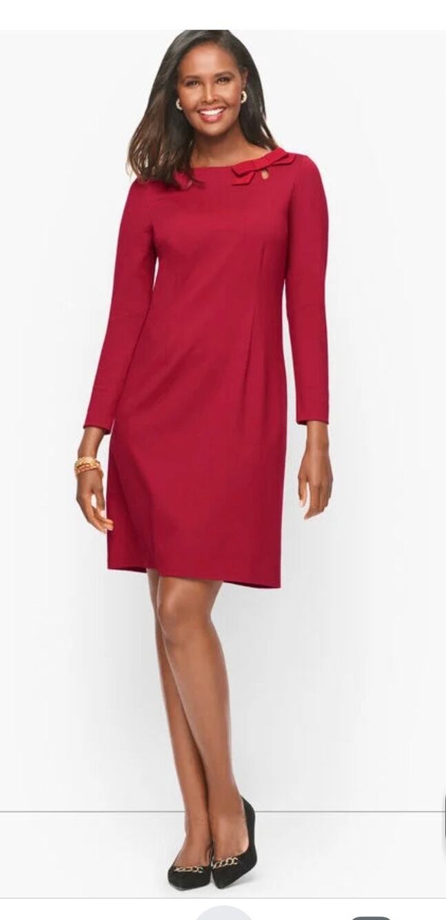Size 16 Talbots Red Bow Detail Ponte Knit A-line Dress EUC